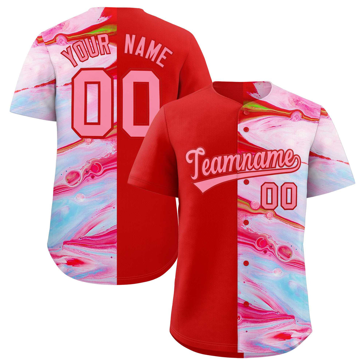 Custom Red Split Fashion Fluid Pattern Authentic Baseball Jersey| KXKSHOP