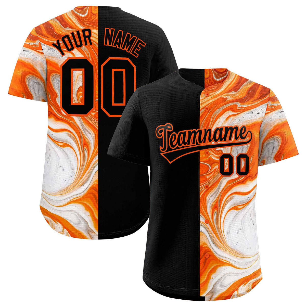 Custom Black Split Fashion Fluid Pattern Authentic Baseball Jersey| KXKSHOP