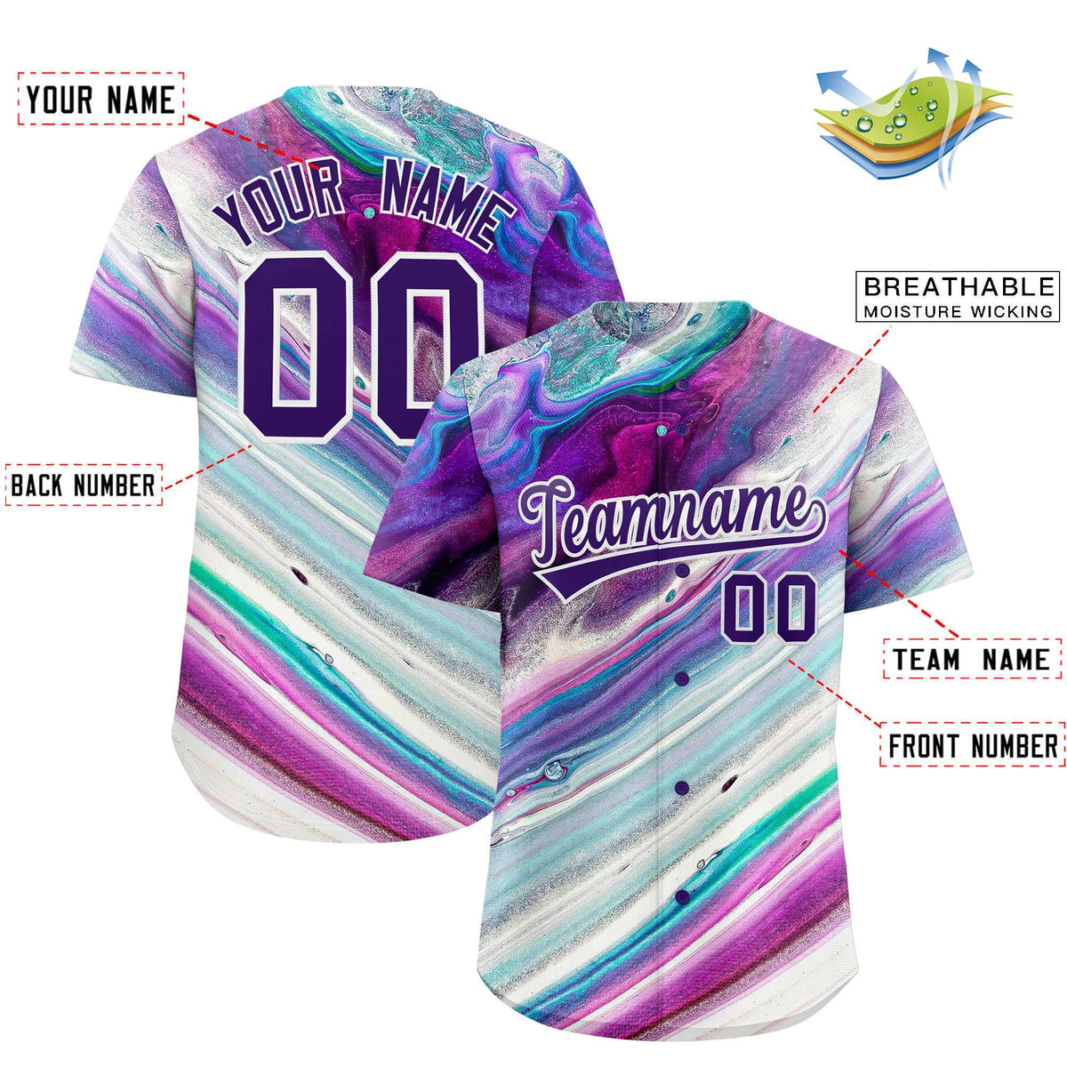 Custom Multi Color Split Fashion Fluid Pattern Authentic Baseball Jersey| KXKSHOP