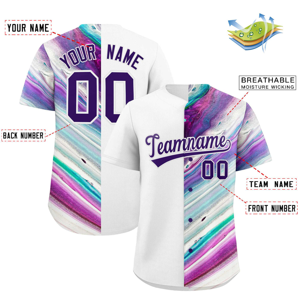 Custom White Split Fashion Fluid Pattern Authentic Baseball Jersey| KXKSHOP
