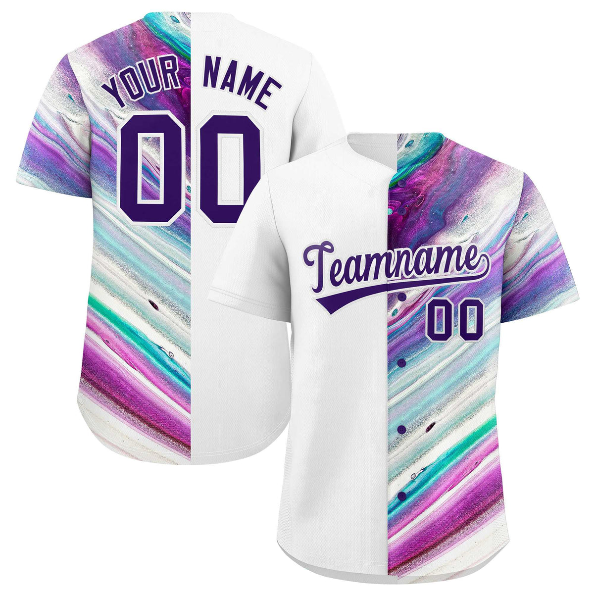 Custom White Split Fashion Fluid Pattern Authentic Baseball Jersey| KXKSHOP