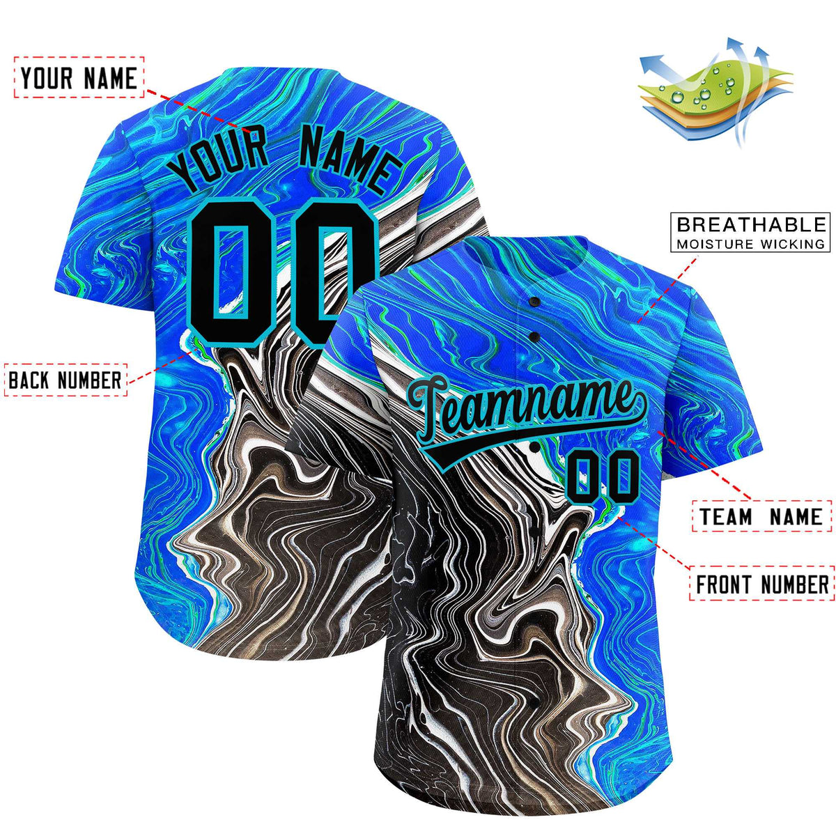 Custom Multi Color Split Fashion Fluid Pattern Authentic Baseball Jersey| KXKSHOP