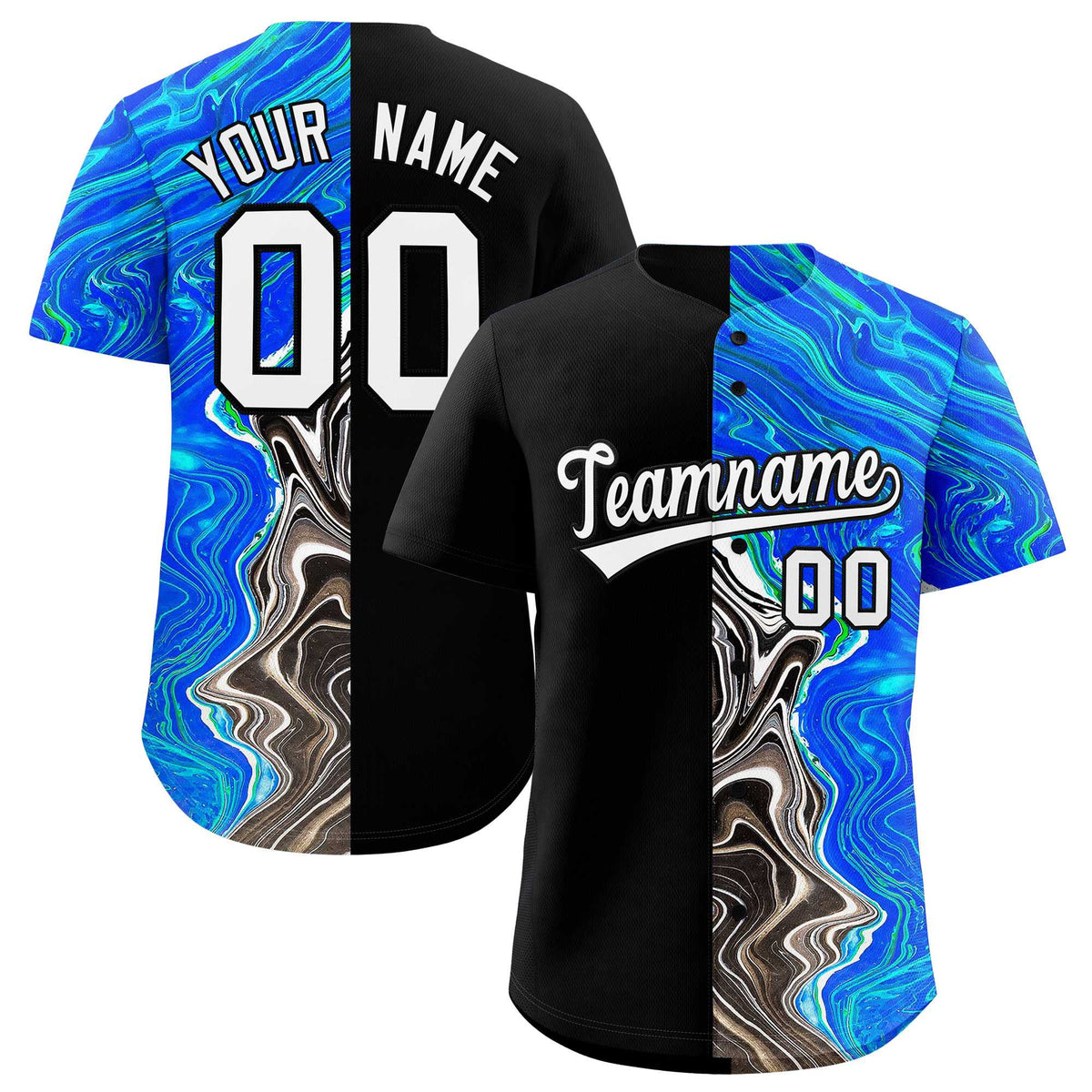 Custom Black Split Fashion Fluid Pattern Authentic Baseball Jersey| KXKSHOP