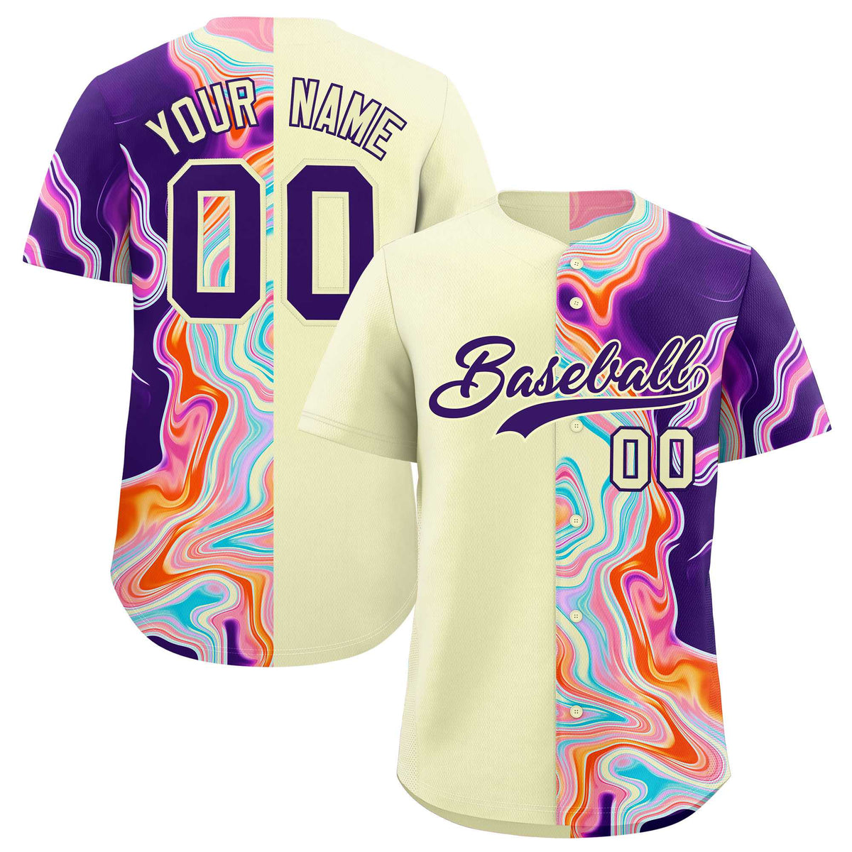 Custom Cream Split Fashion Fluid Pattern Authentic Baseball Jersey| KXKSHOP