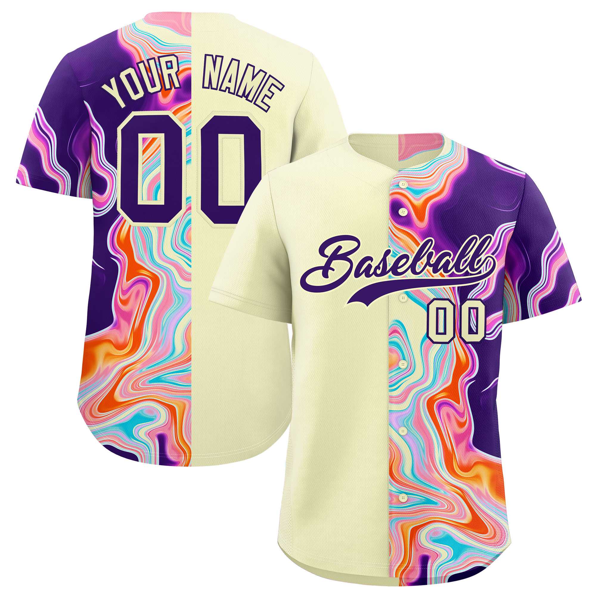 Custom Cream Split Fashion Fluid Pattern Authentic Baseball Jersey| KXKSHOP