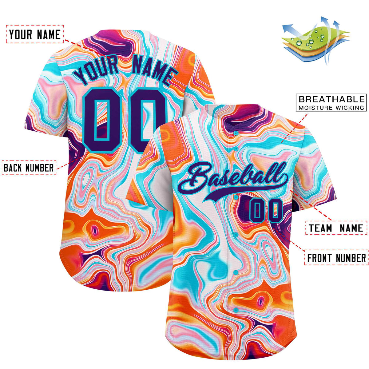 Custom Multi Color Split Fashion Fluid Pattern Authentic Baseball Jersey| KXKSHOP