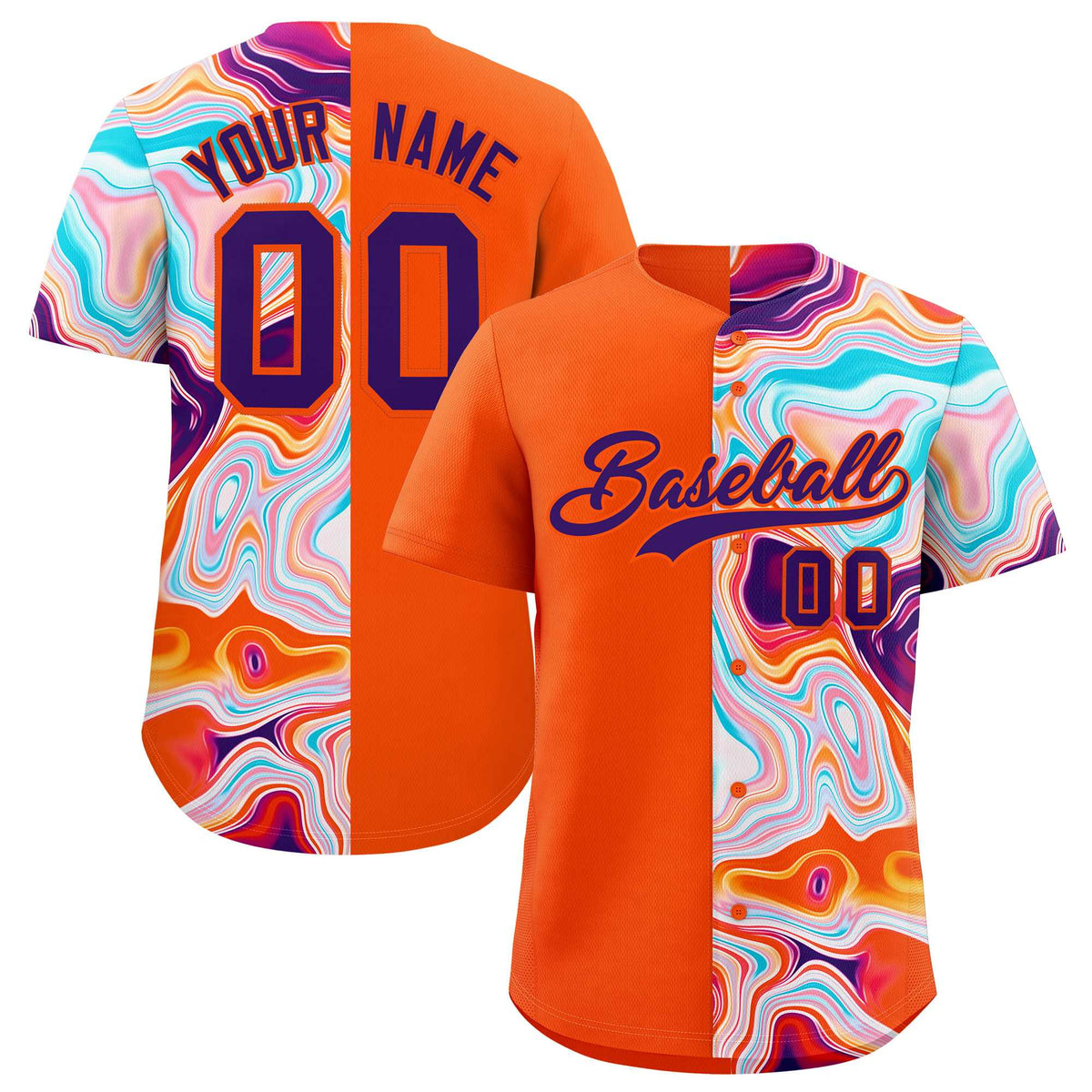 Custom Orange Split Fashion Fluid Pattern Authentic Baseball Jersey| KXKSHOP