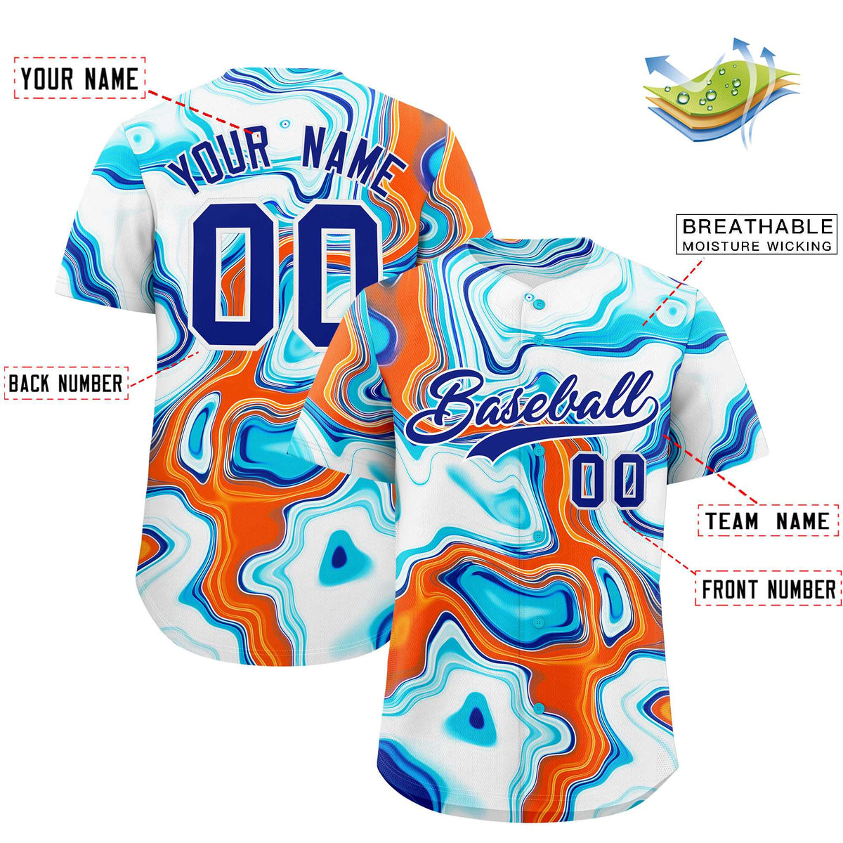 Custom Multi Color Split Fashion Fluid Pattern Authentic Baseball Jersey| KXKSHOP