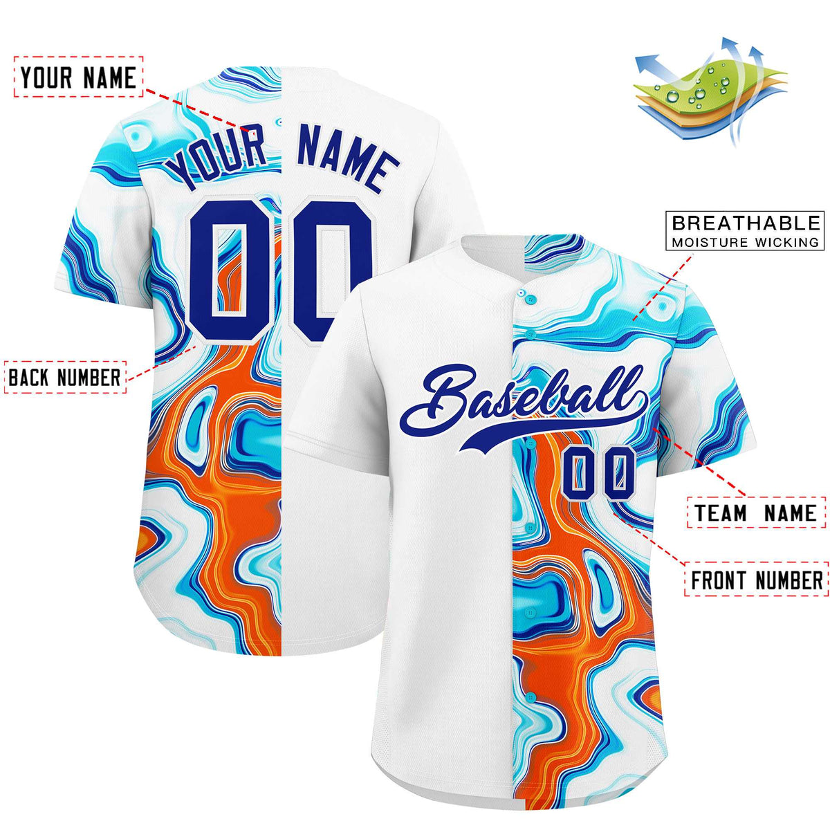 Custom White Split Fashion Fluid Pattern Authentic Baseball Jersey| KXKSHOP