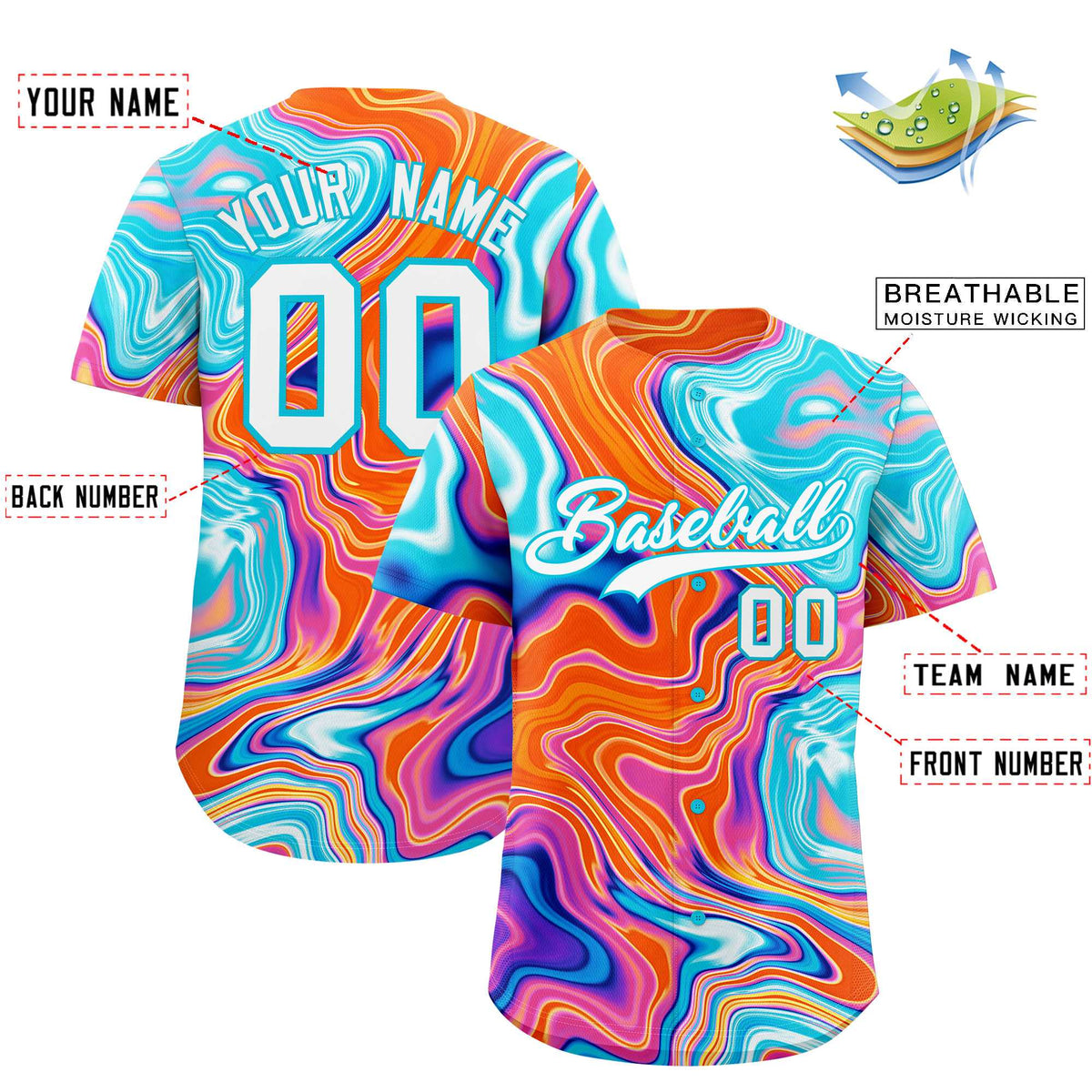 Custom Multi Color Split Fashion Fluid Pattern Authentic Baseball Jersey| KXKSHOP