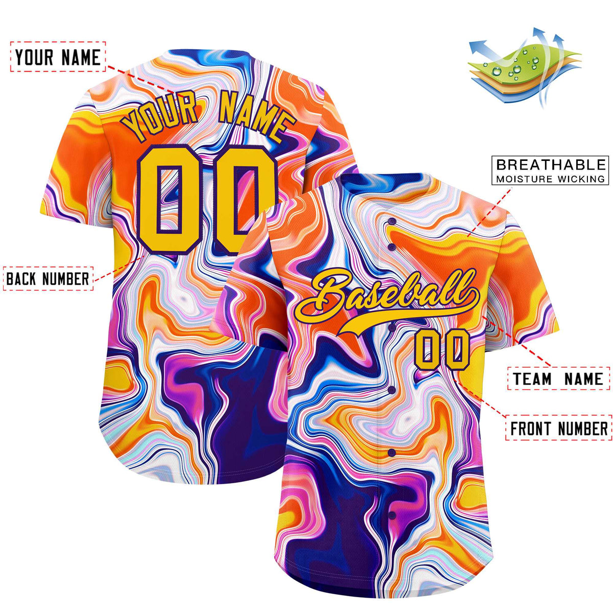 Custom Multi Color Split Fashion Fluid Pattern Authentic Baseball Jersey| KXKSHOP