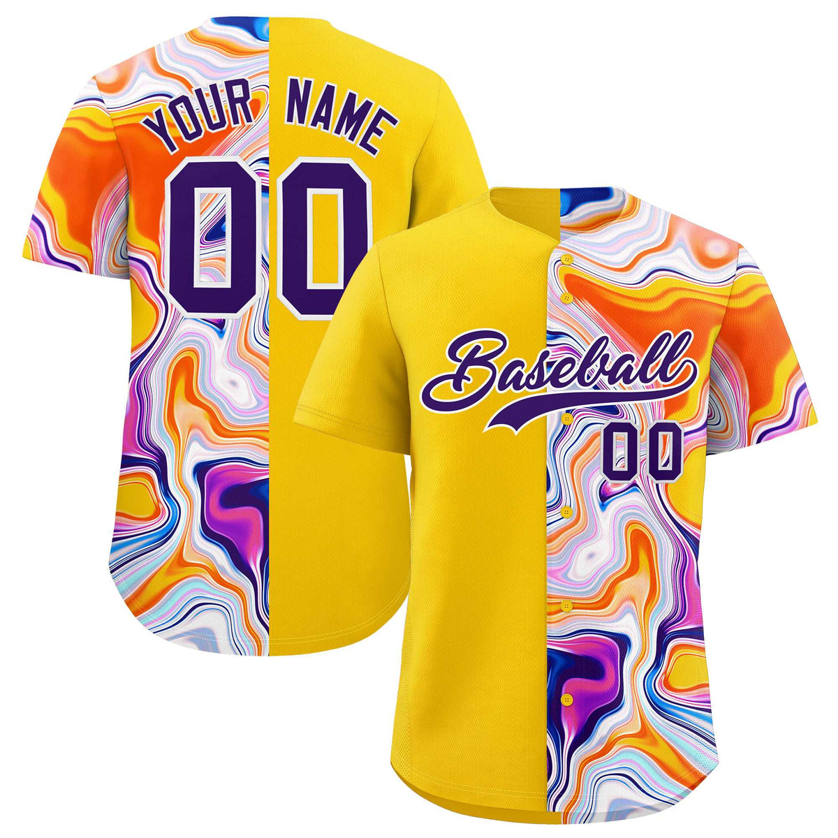 Custom Gold Split Fashion Fluid Pattern Authentic Baseball Jersey| KXKSHOP