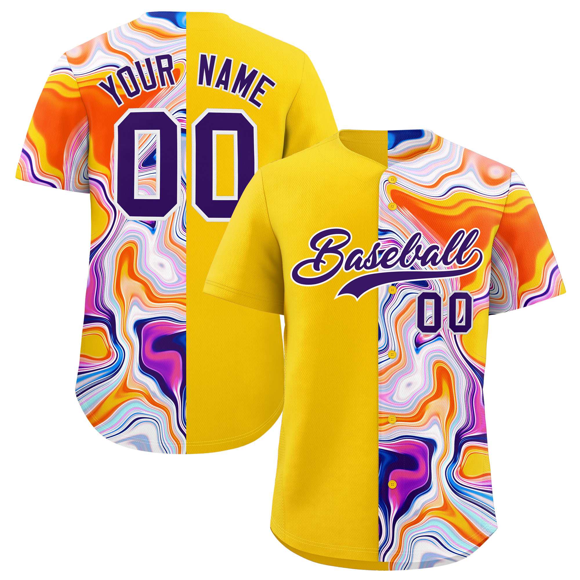 Custom Gold Split Fashion Fluid Pattern Authentic Baseball Jersey| KXKSHOP