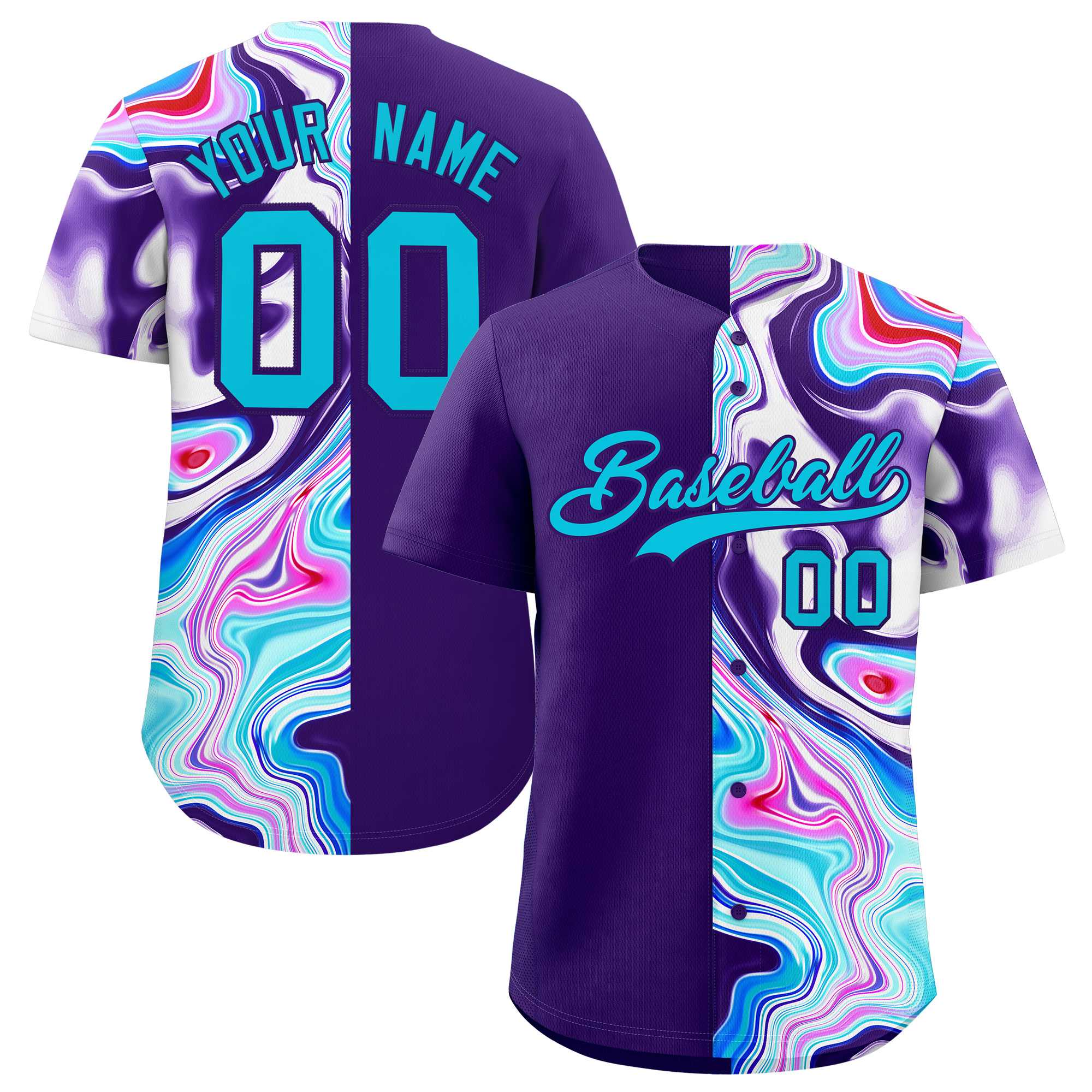 Custom Purple Split Fashion Fluid Pattern Authentic Baseball Jersey| KXKSHOP