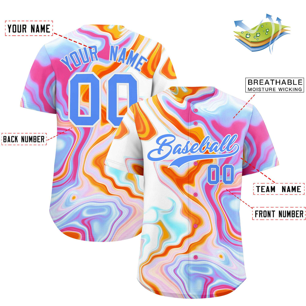 Custom Multi Color Split Fashion Fluid Pattern Authentic Baseball Jersey| KXKSHOP