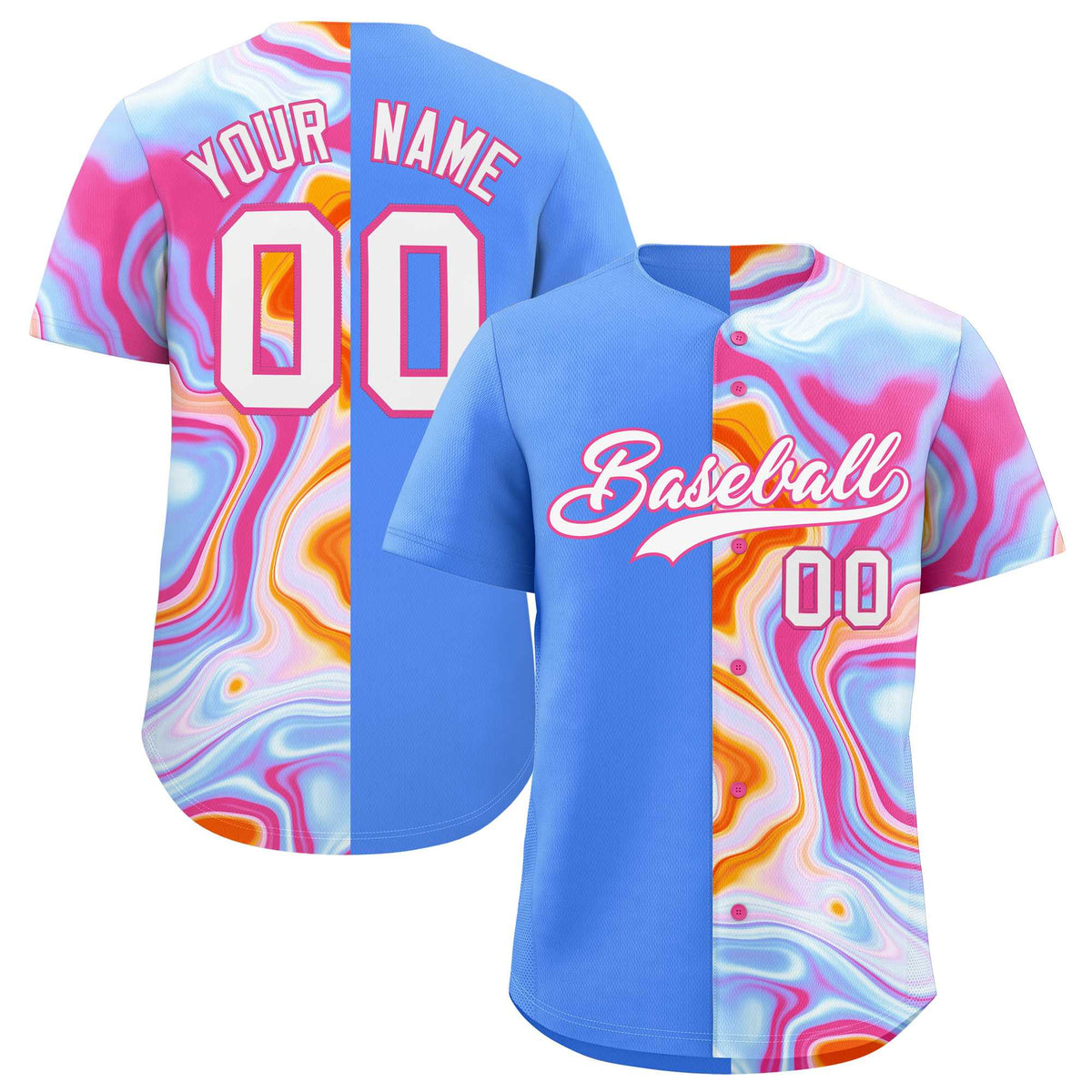 Custom Powder Blue Split Fashion Fluid Pattern Authentic Baseball Jersey| KXKSHOP