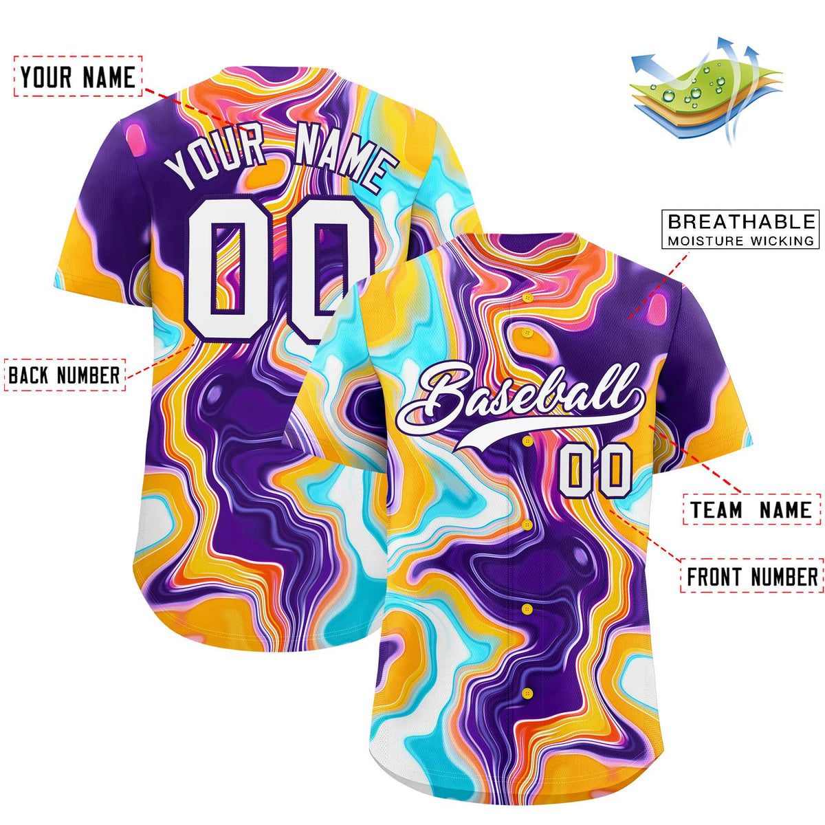Custom Multi Color Split Fashion Fluid Pattern Authentic Baseball Jersey| KXKSHOP