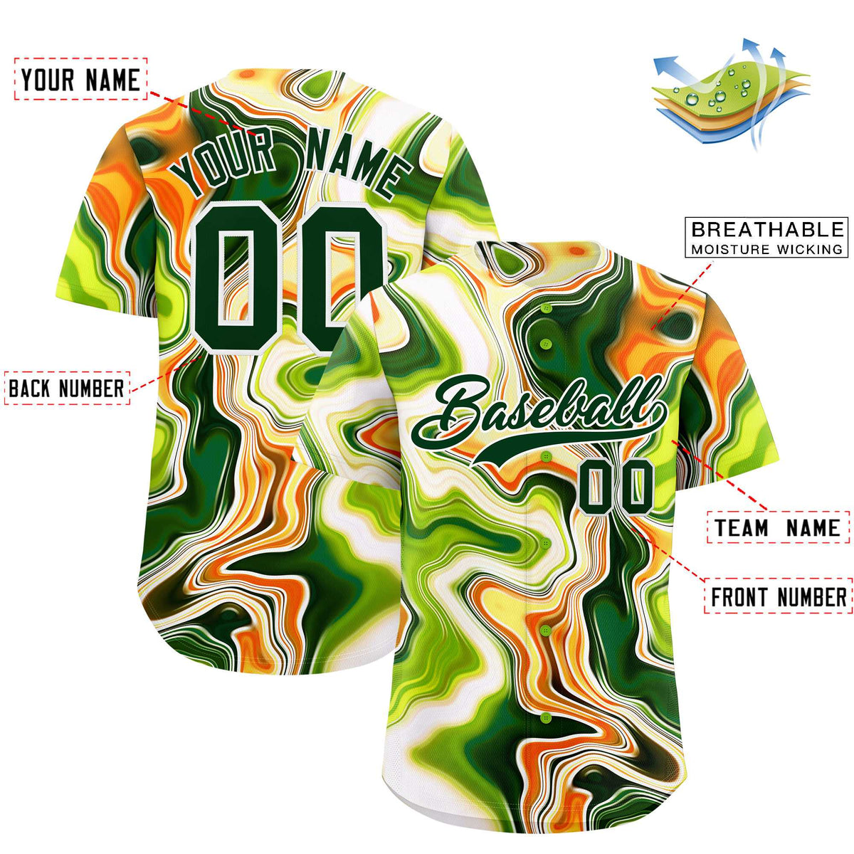 Custom Multi Color Split Fashion Fluid Pattern Authentic Baseball Jersey| KXKSHOP