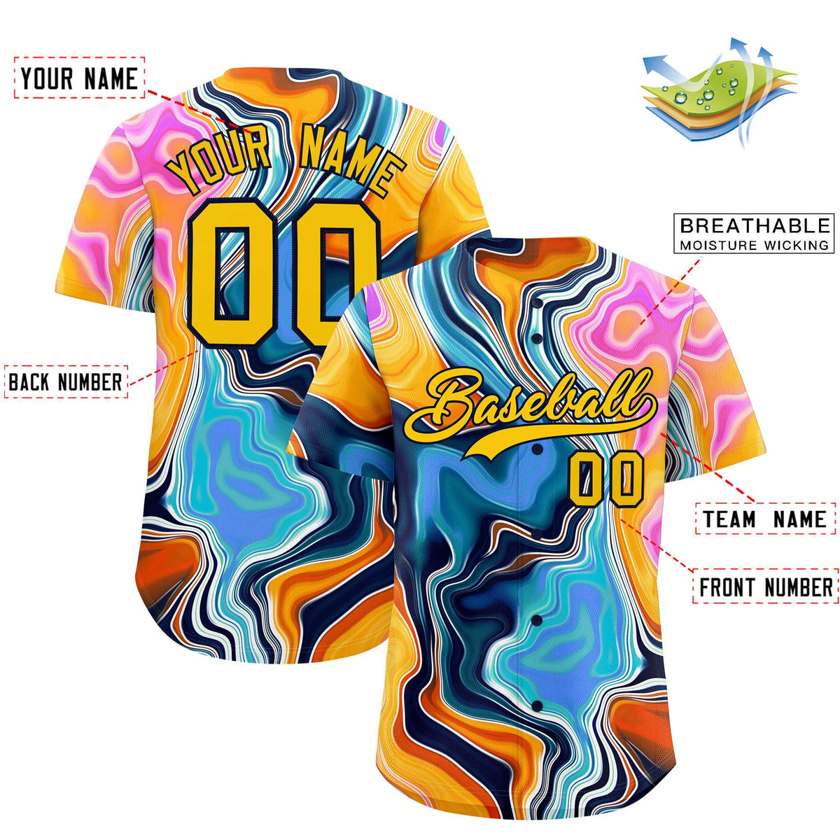 Custom Multi Color Split Fashion Fluid Pattern Authentic Baseball Jersey| KXKSHOP