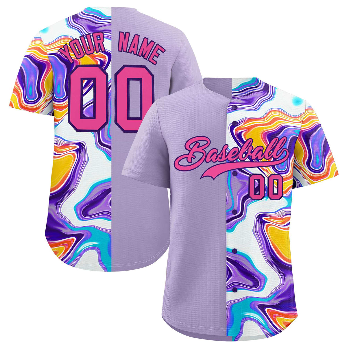 Custom Light Purple Split Fashion Fluid Pattern Authentic Baseball Jersey| KXKSHOP