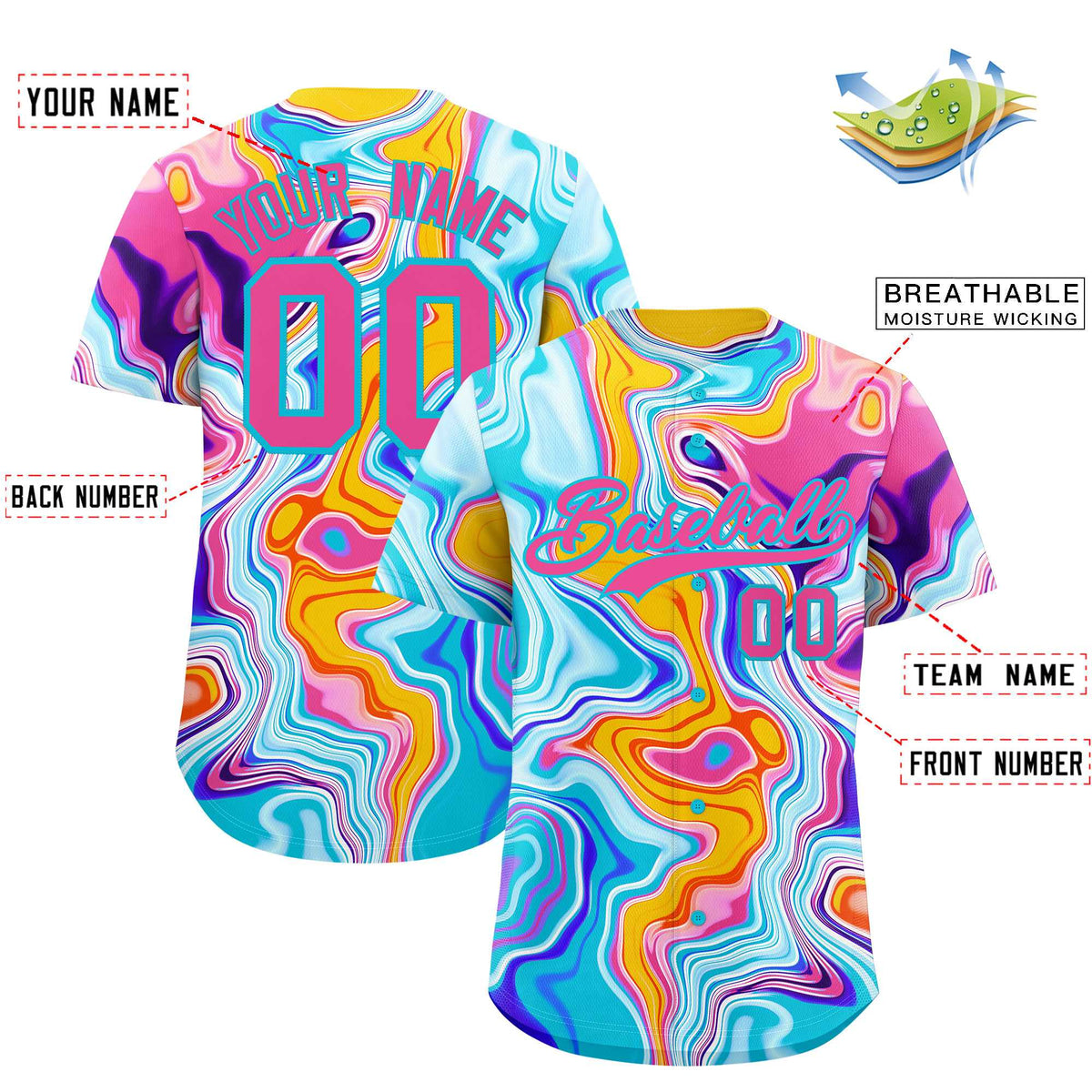 Custom Multi Color Split Fashion Fluid Pattern Authentic Baseball Jersey| KXKSHOP