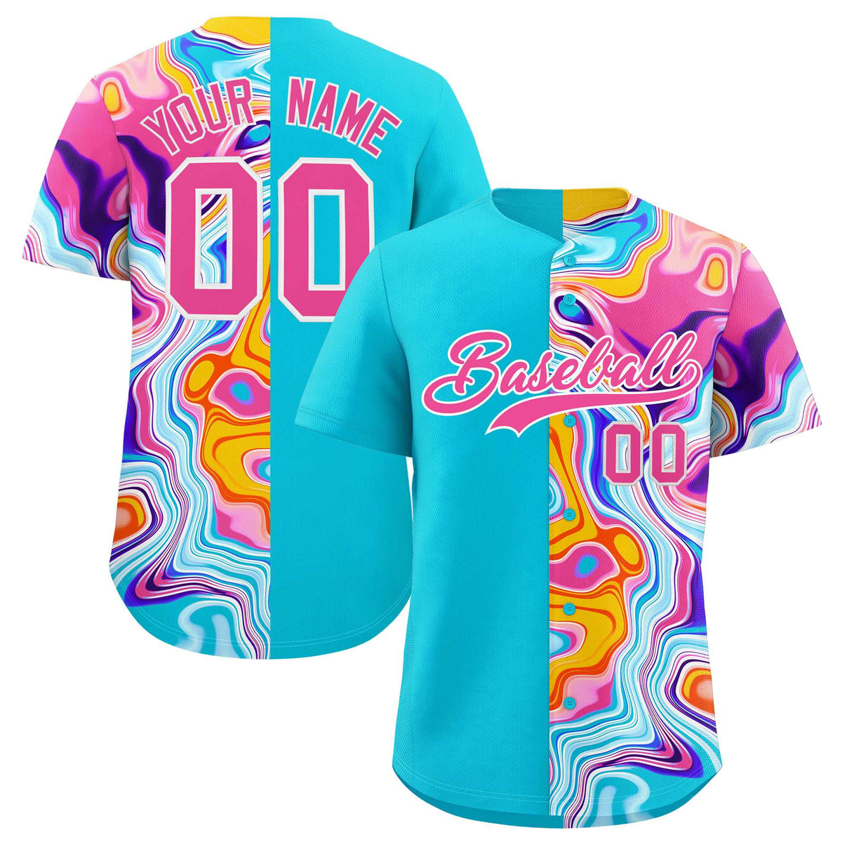 Custom Sky Blue Split Fashion Fluid Pattern Authentic Baseball Jersey| KXKSHOP