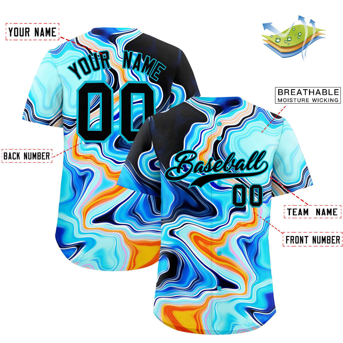 Custom Multi Color Split Fashion Fluid Pattern Authentic Baseball Jersey| KXKSHOP
