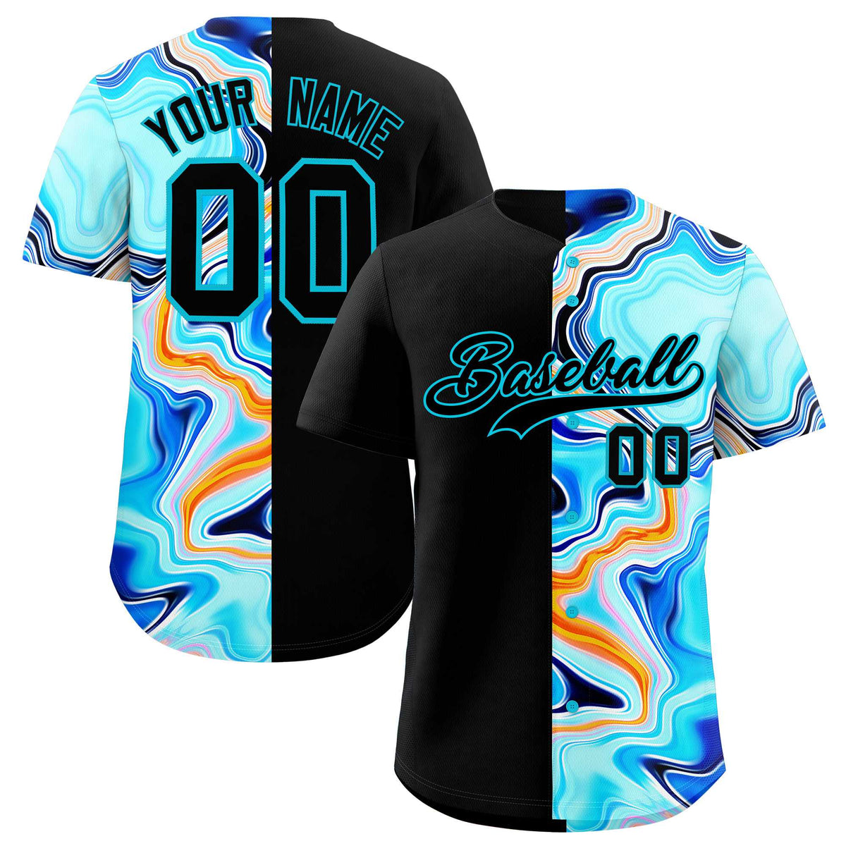 Custom Black Split Fashion Fluid Pattern Authentic Baseball Jersey| KXKSHOP