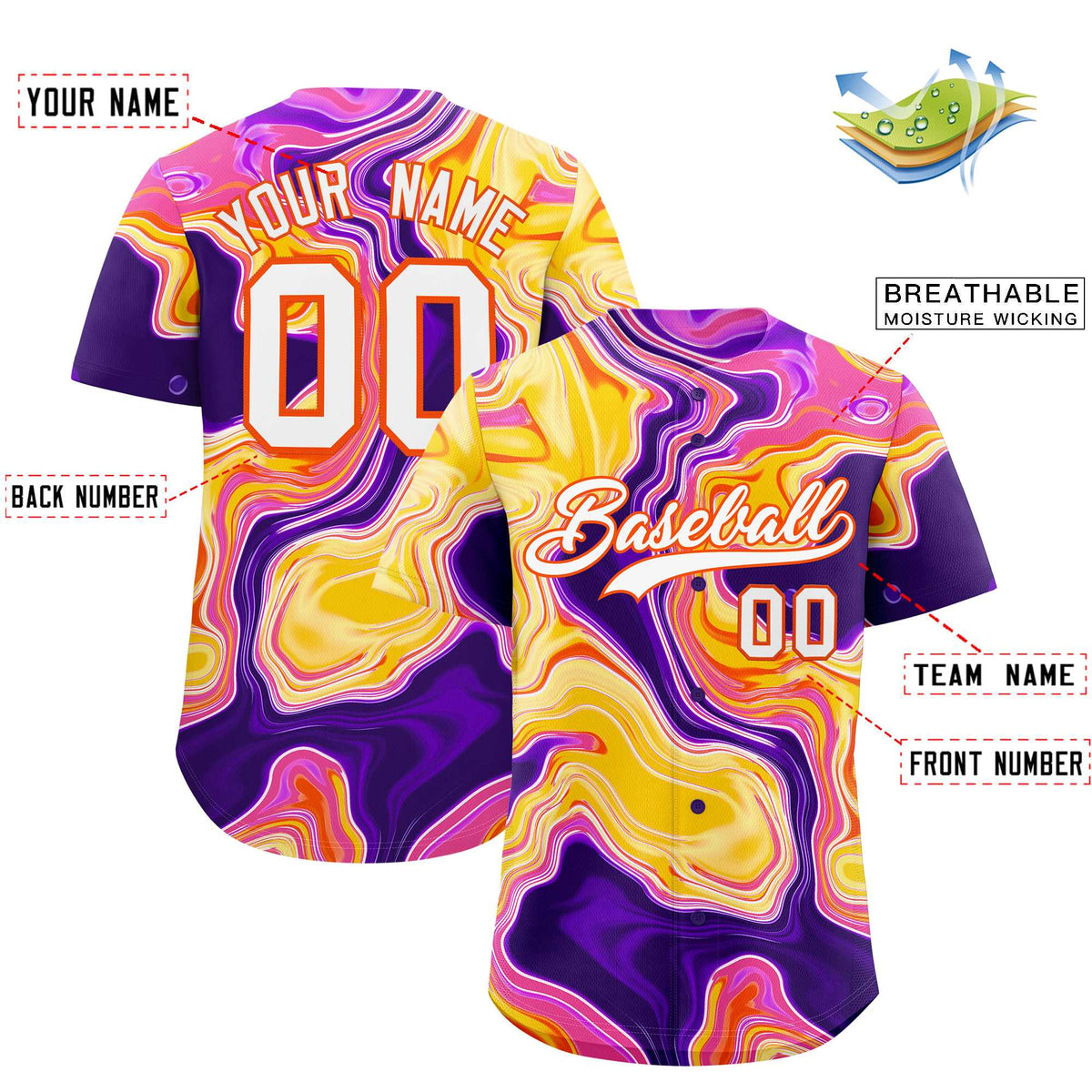 Custom Multi Color Split Fashion Fluid Pattern Authentic Baseball Jersey| KXKSHOP