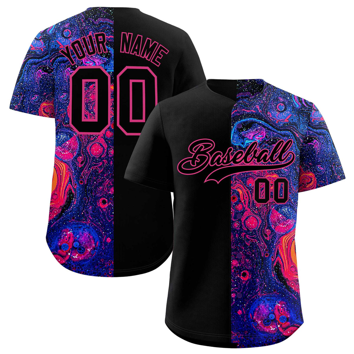 Custom Black Split Fashion Fluid Pattern Authentic Baseball Jersey| KXKSHOP