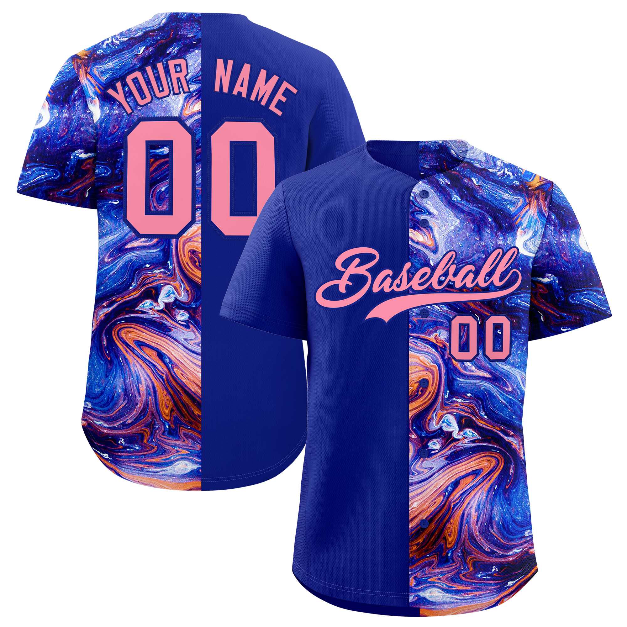 Custom Royal Split Fashion Fluid Pattern Authentic Baseball Jersey| KXKSHOP