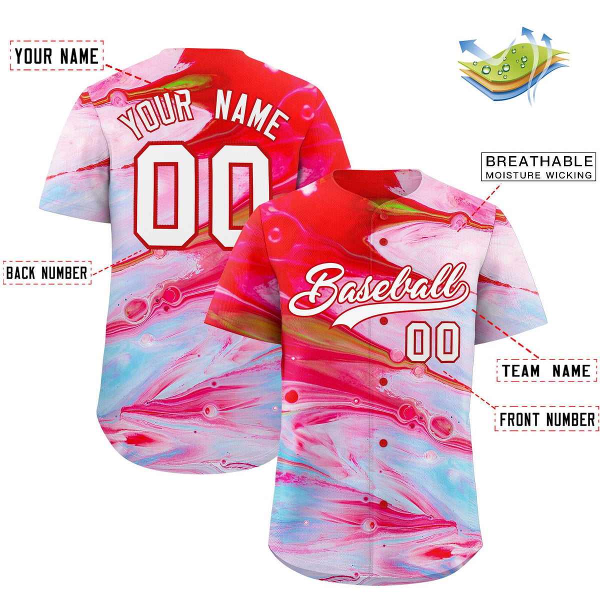 Custom Multi Color Split Fashion Fluid Pattern Authentic Baseball Jersey| KXKSHOP