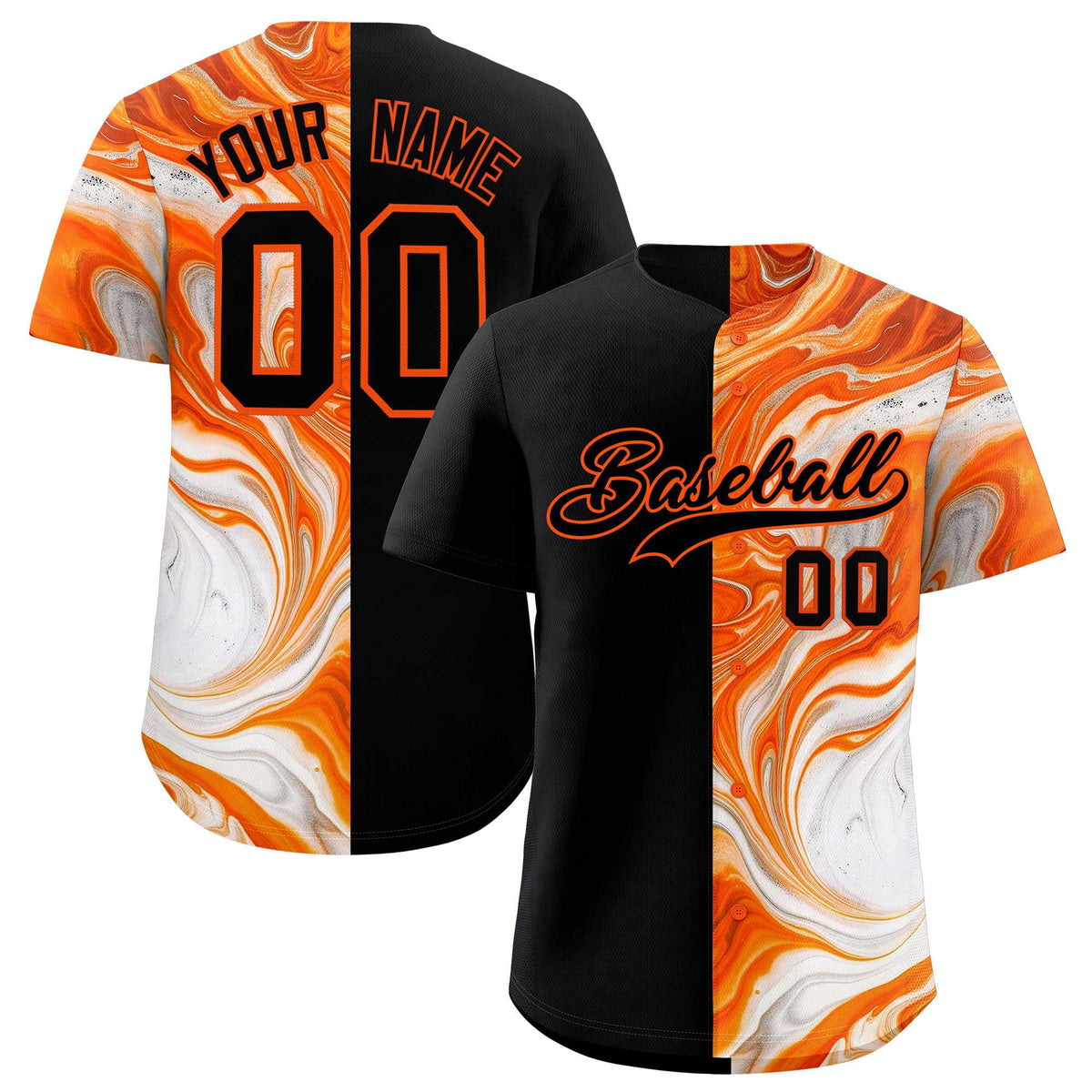 Custom Black Split Fashion Fluid Pattern Authentic Baseball Jersey| KXKSHOP