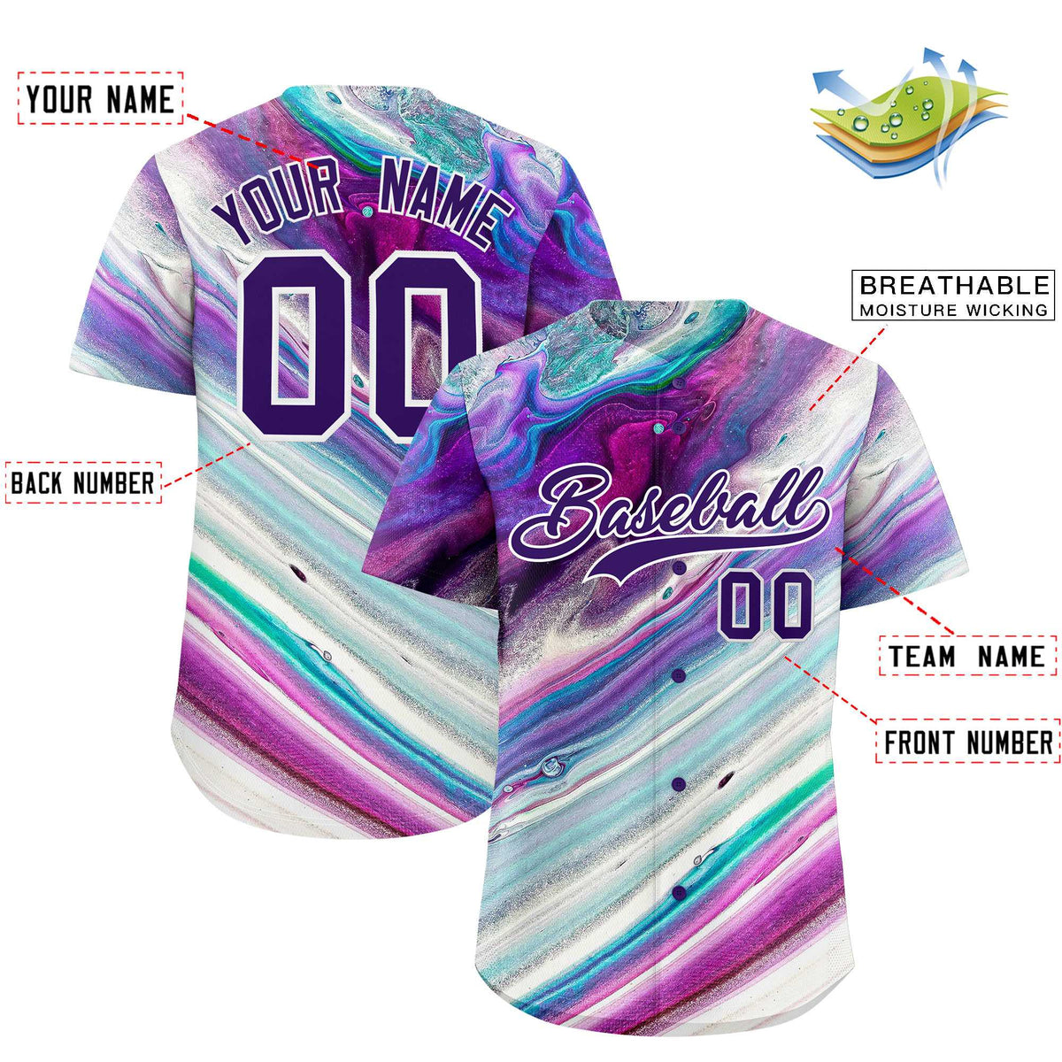 Custom Multi Color Split Fashion Fluid Pattern Authentic Baseball Jersey| KXKSHOP