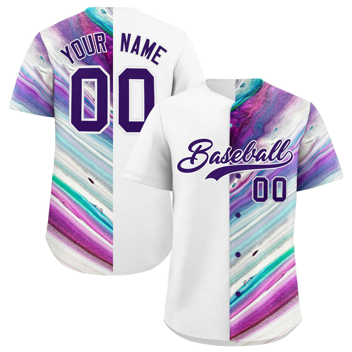 Custom White Split Fashion Fluid Pattern Authentic Baseball Jersey| KXKSHOP