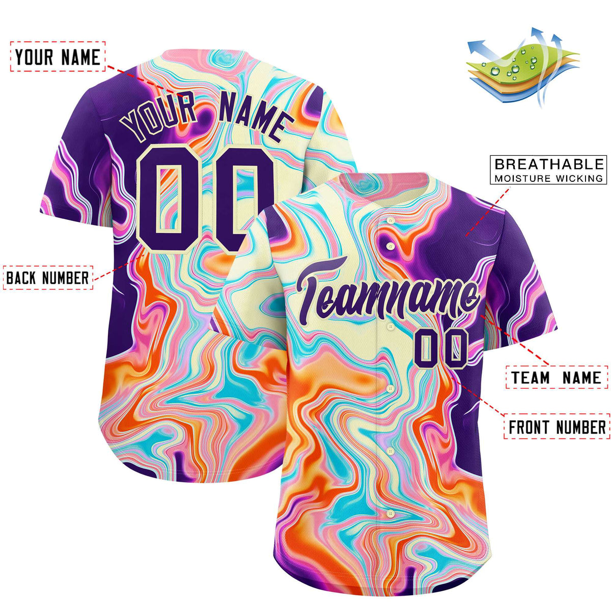 Custom Multi Color Split Fashion Fluid Pattern Authentic Baseball Jersey| KXKSHOP