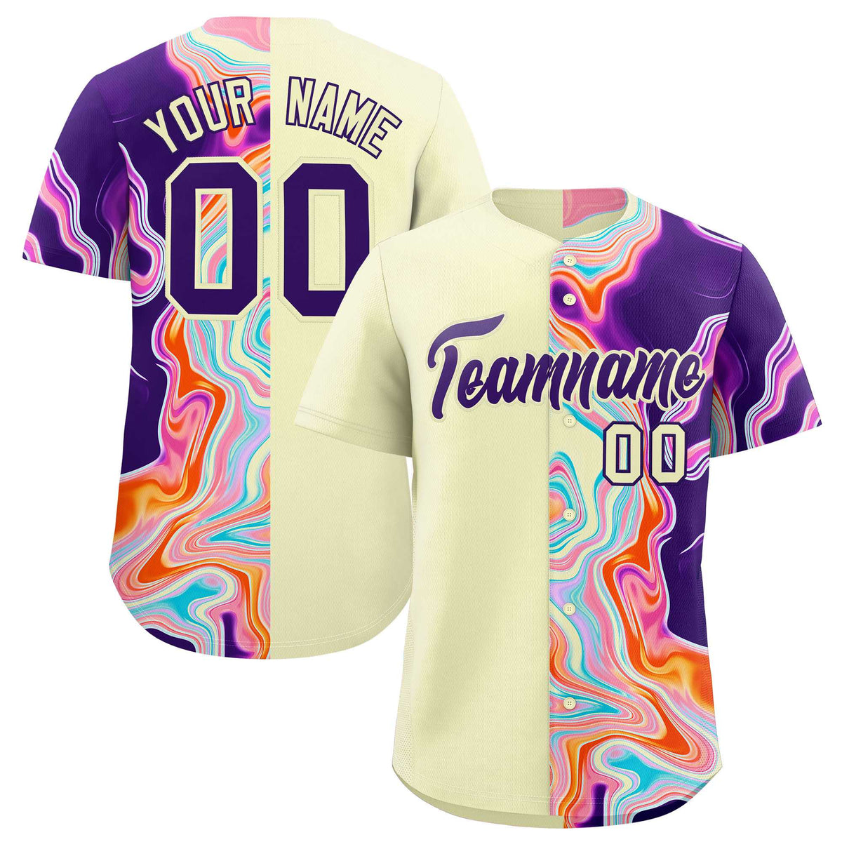 Custom Cream Split Fashion Fluid Pattern Authentic Baseball Jersey| KXKSHOP