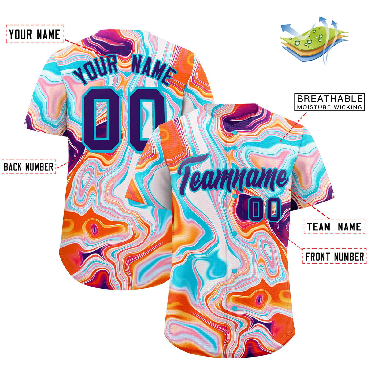 Custom Multi Color Split Fashion Fluid Pattern Authentic Baseball Jersey| KXKSHOP