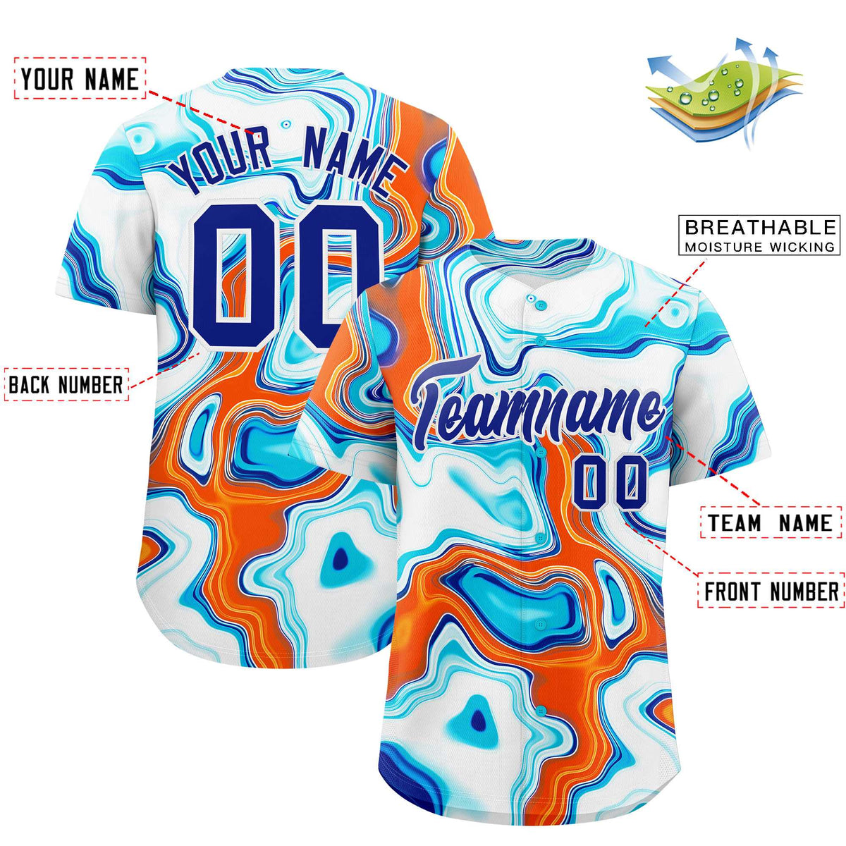 Custom Multi Color Split Fashion Fluid Pattern Authentic Baseball Jersey| KXKSHOP