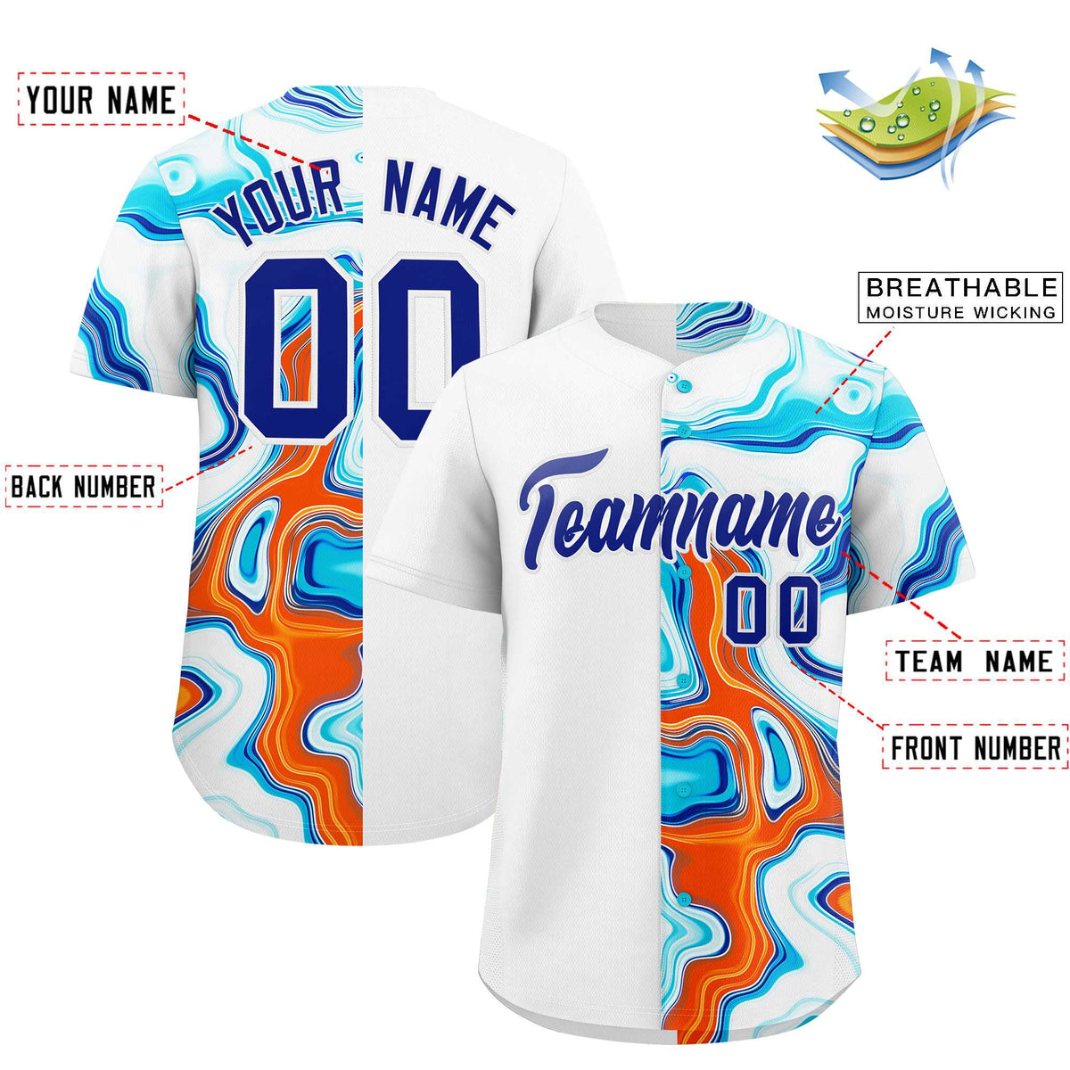 Custom White Split Fashion Fluid Pattern Authentic Baseball Jersey| KXKSHOP
