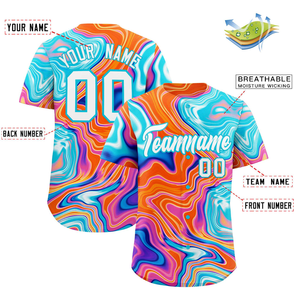 Custom Multi Color Split Fashion Fluid Pattern Authentic Baseball Jersey| KXKSHOP