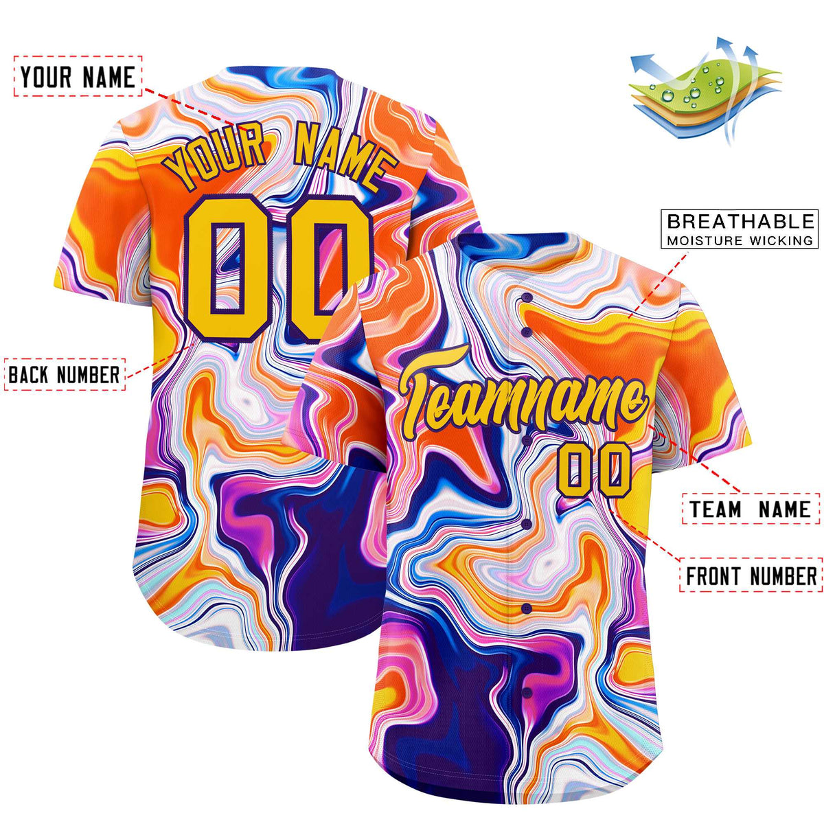 Custom Multi Color Split Fashion Fluid Pattern Authentic Baseball Jersey| KXKSHOP