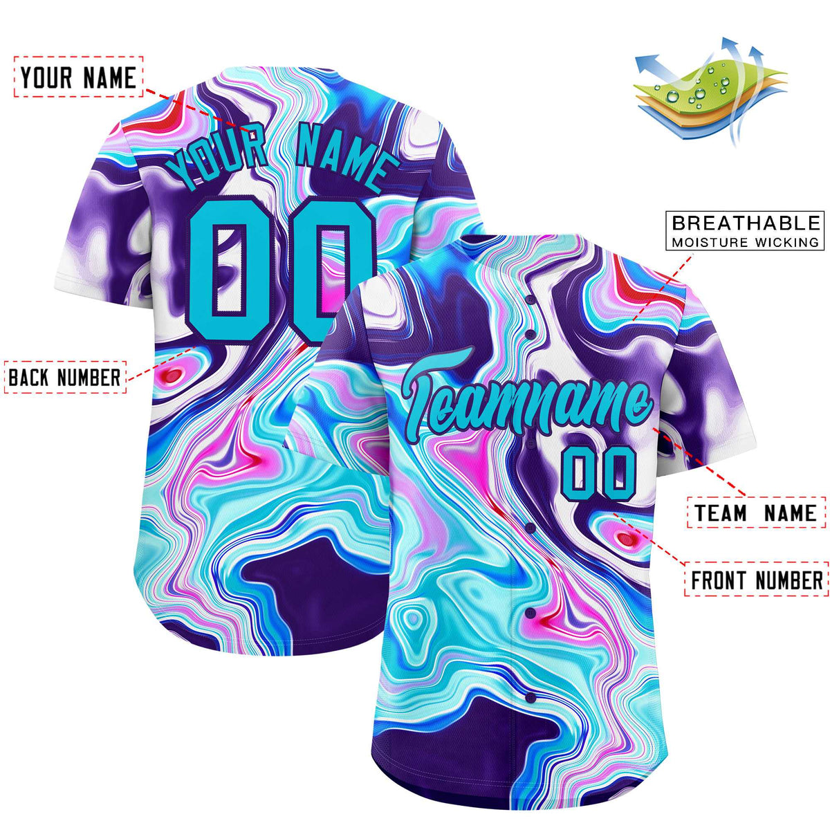 Custom Multi Color Split Fashion Fluid Pattern Authentic Baseball Jersey| KXKSHOP