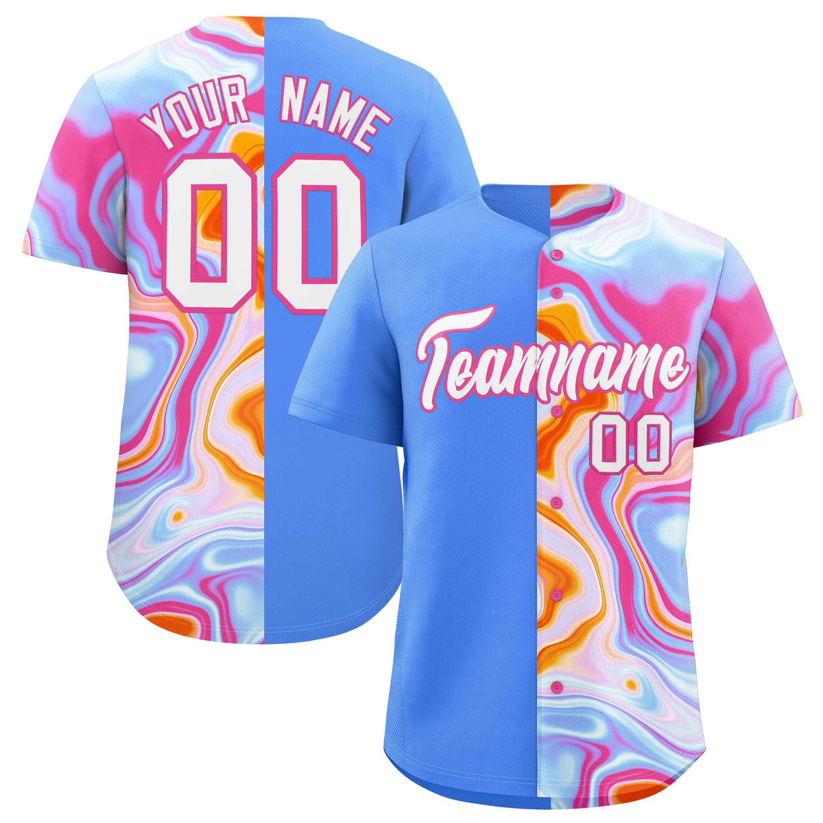 Custom Powder Blue Split Fashion Fluid Pattern Authentic Baseball Jersey| KXKSHOP