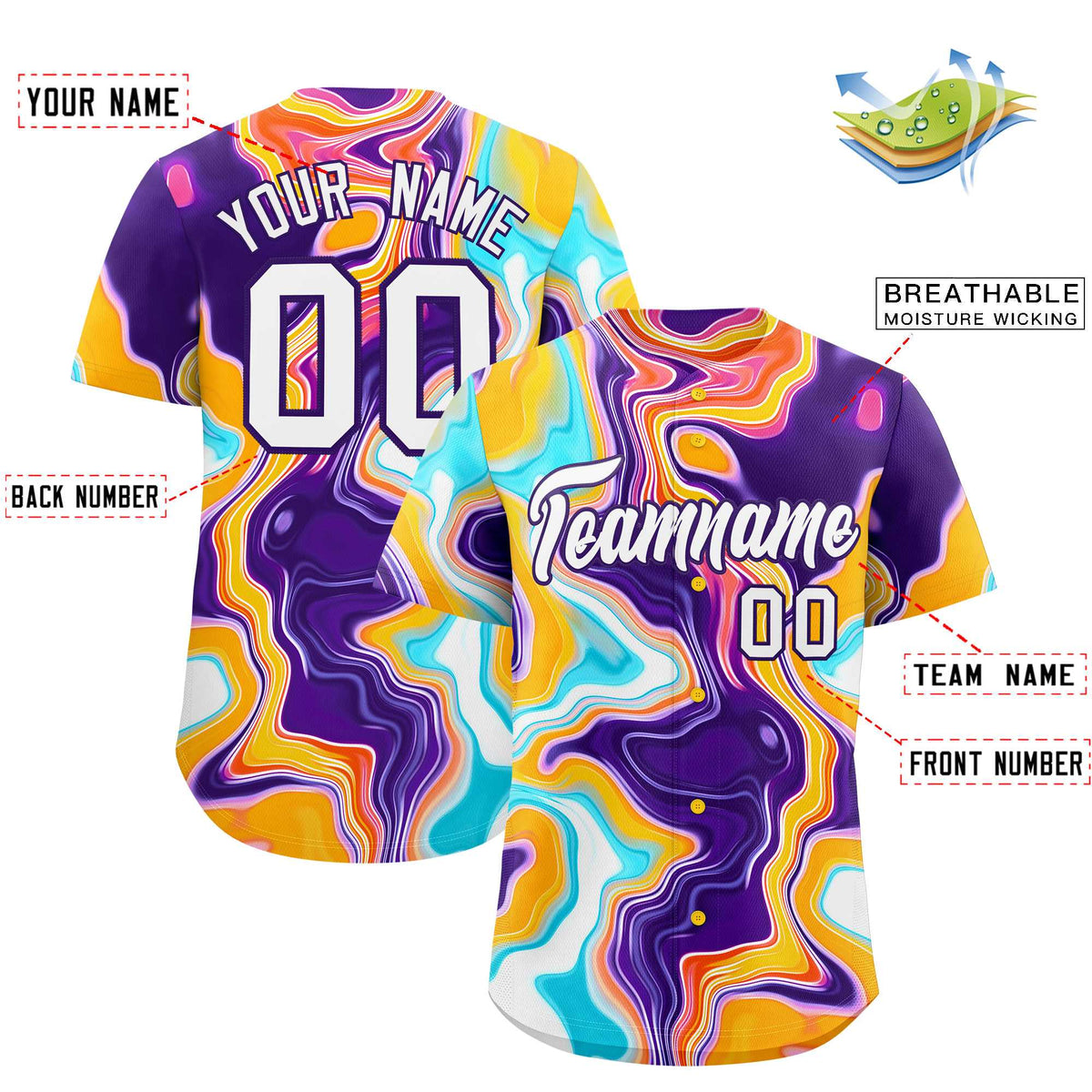 Custom Multi Color Split Fashion Fluid Pattern Authentic Baseball Jersey| KXKSHOP