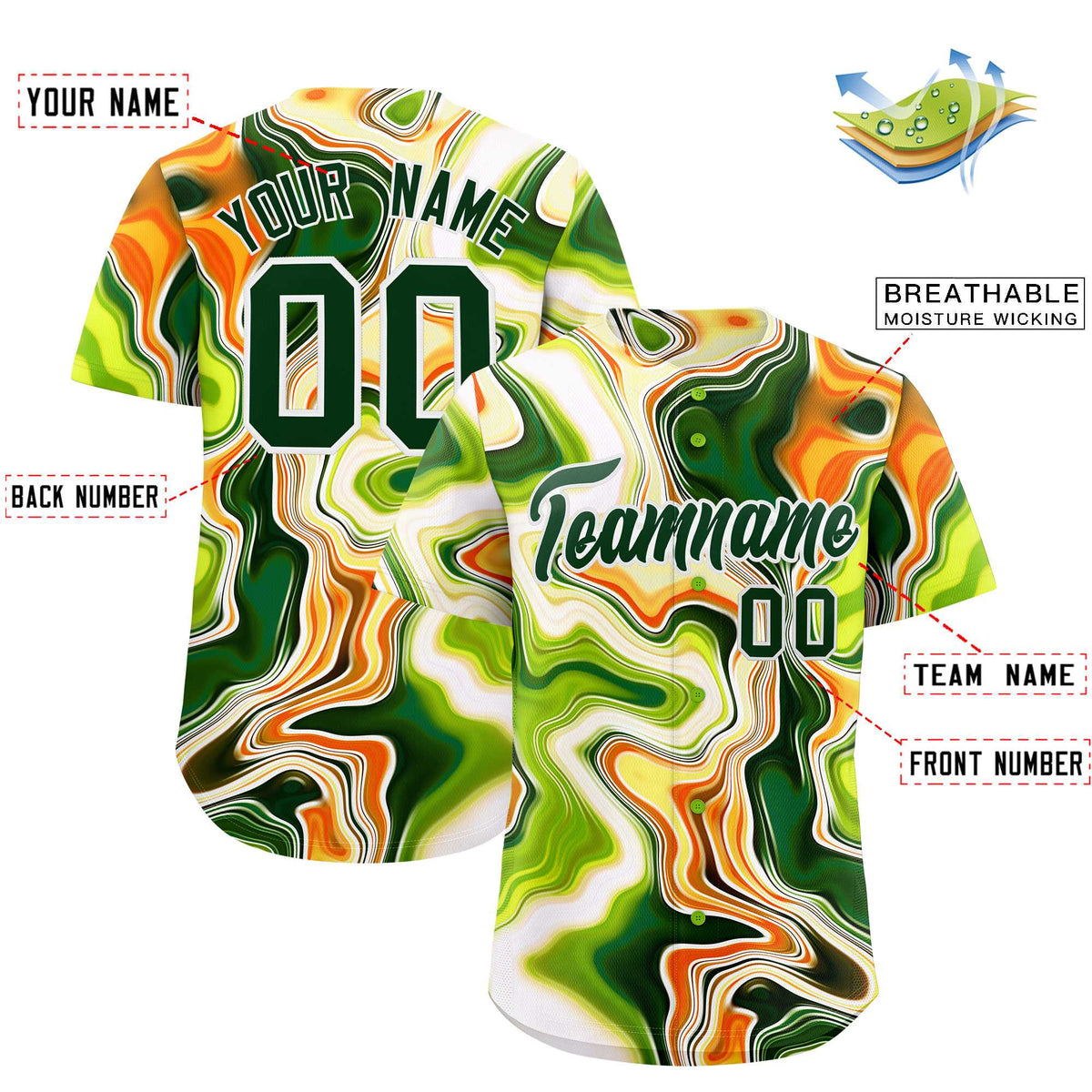 Custom Multi Color Split Fashion Fluid Pattern Authentic Baseball Jersey| KXKSHOP