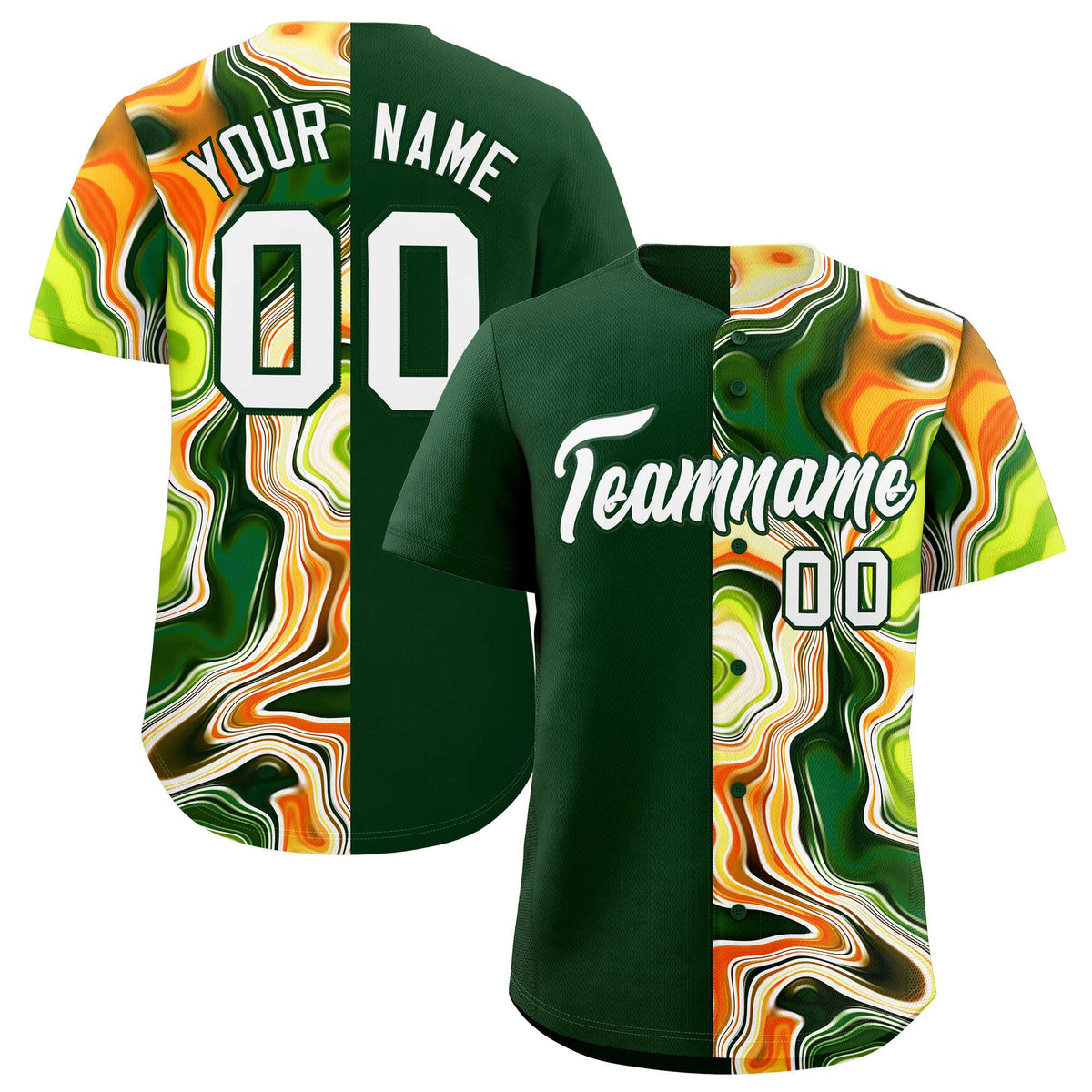 Custom Green Split Fashion Fluid Pattern Authentic Baseball Jersey| KXKSHOP