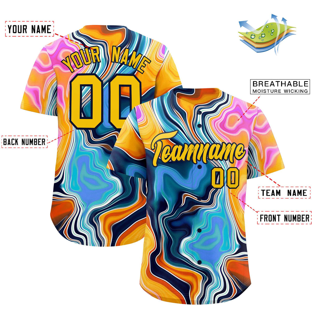 Custom Multi Color Split Fashion Fluid Pattern Authentic Baseball Jersey| KXKSHOP