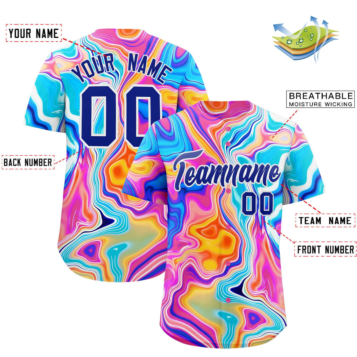 Custom Multi Color Split Fashion Fluid Pattern Authentic Baseball Jersey| KXKSHOP
