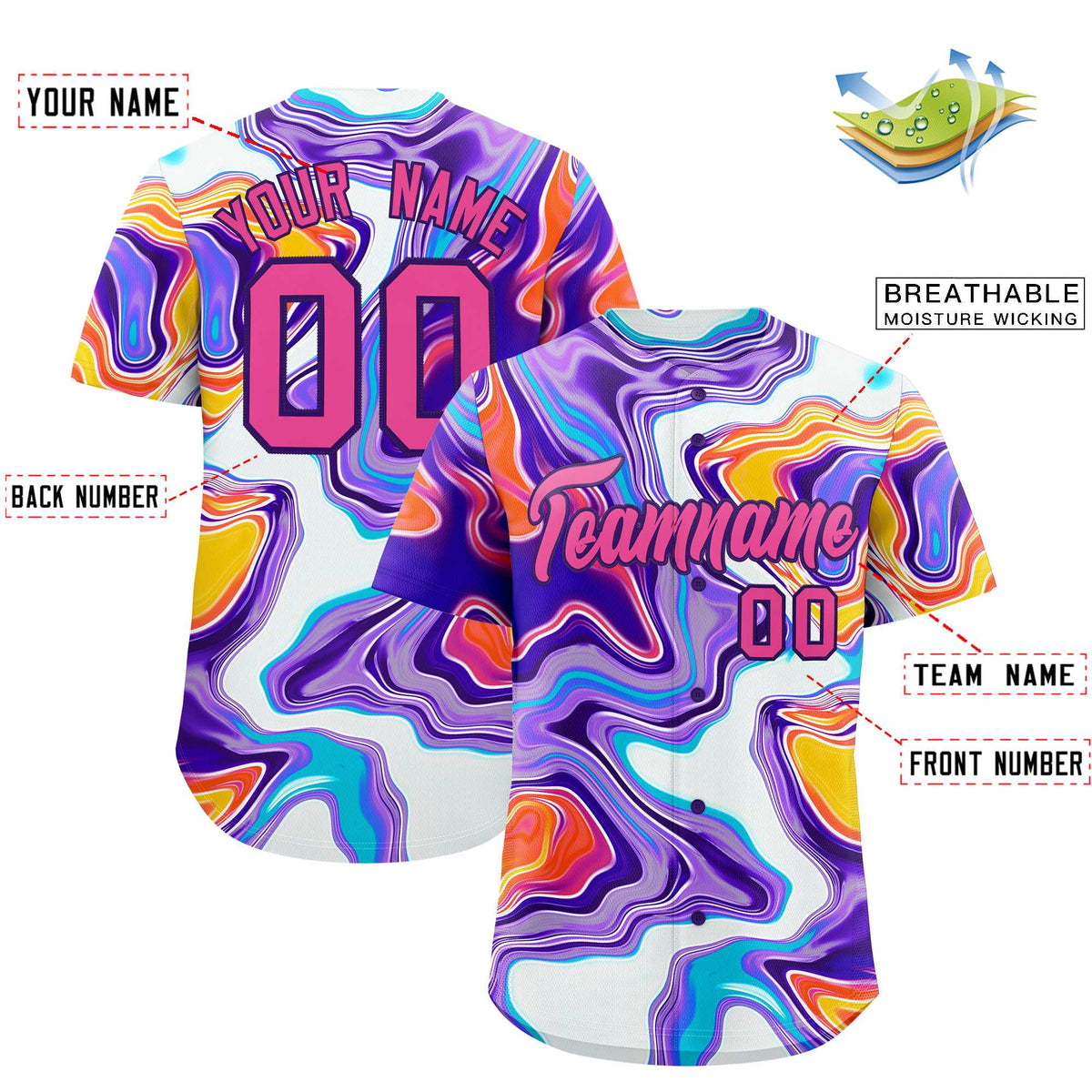 Custom Multi Color Split Fashion Fluid Pattern Authentic Baseball Jersey| KXKSHOP